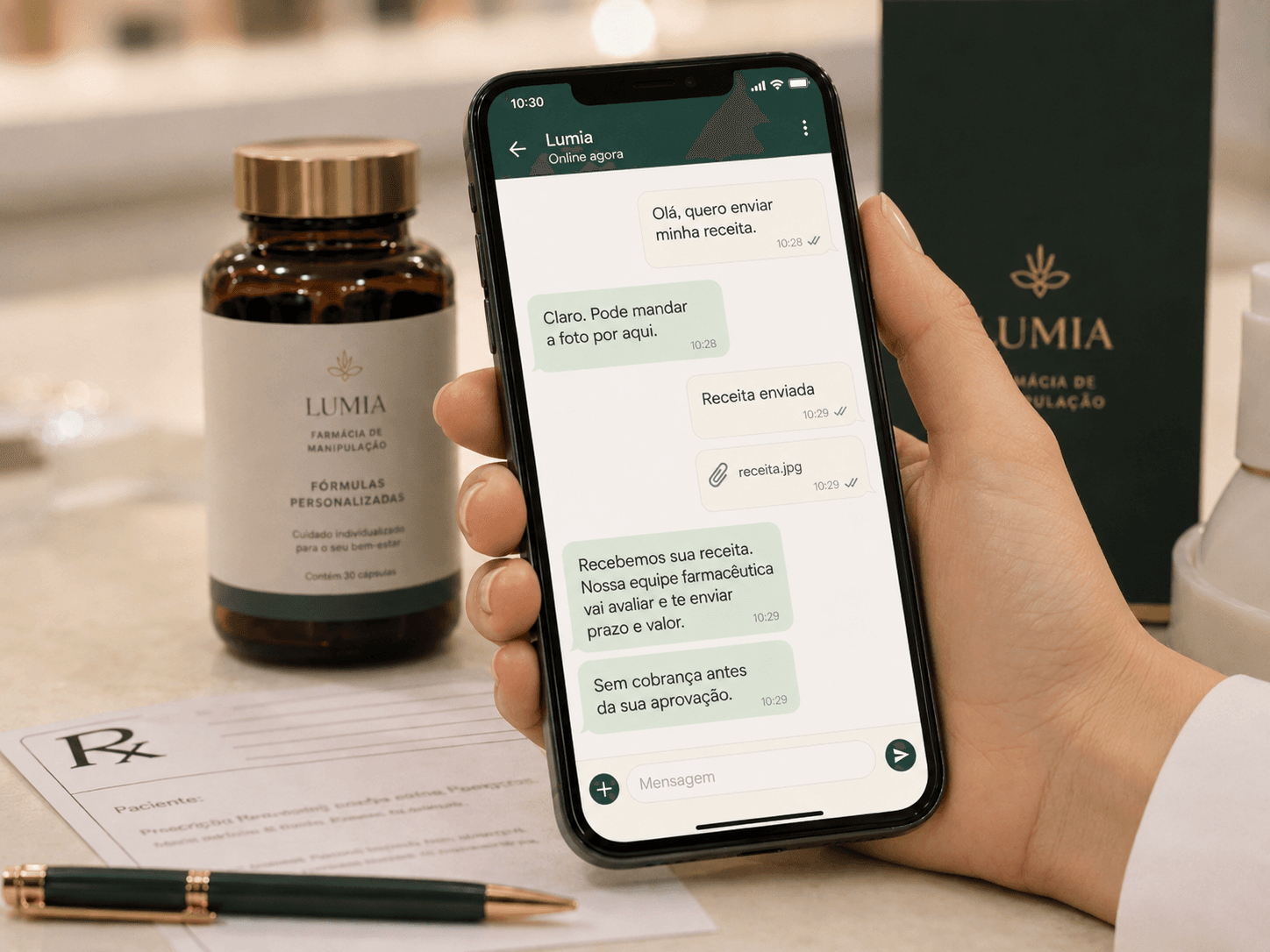 Conversa no WhatsApp Lumia mostrando envio de receita